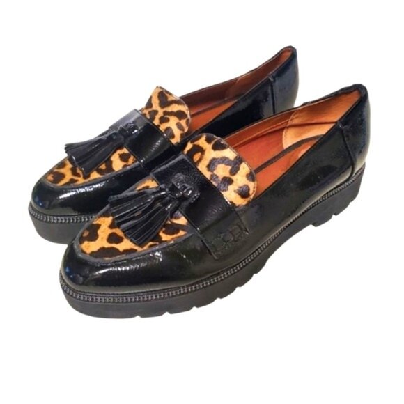 Franco Sarto Shoes - Platform Loafer Leopard Calf hair Patent Leather BRODY 8.5